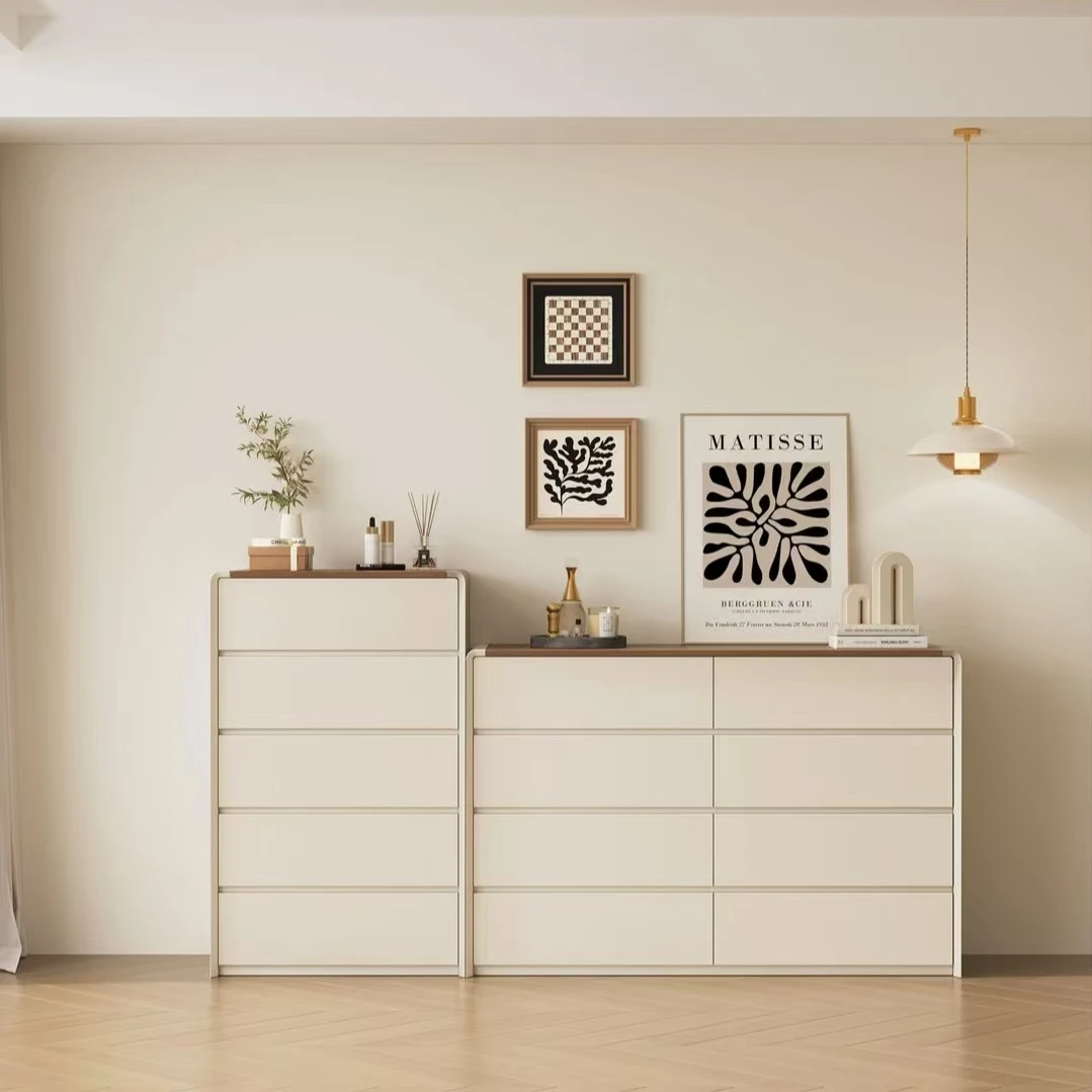 五斗柜八全撞色奶油轻奢组合多巴胺梳妆台卧室家用化妆桌斗柜一体