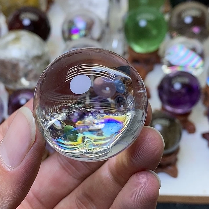 水晶温感彩虹白水晶球未镶嵌过*呀