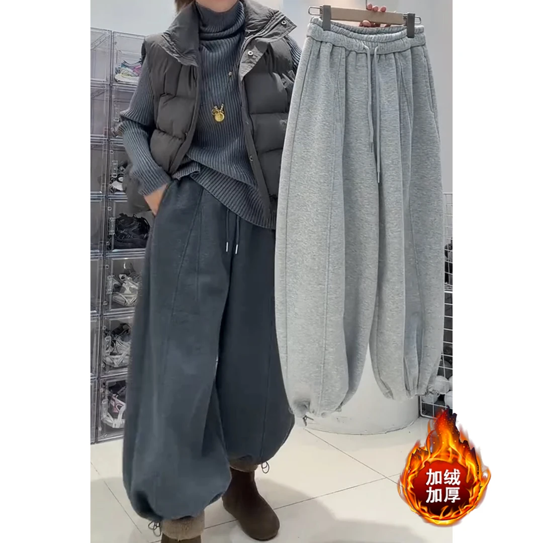 艾塔莉松紧腰灯笼裤宽松遮肉休闲裤秋冬新款女阔腿裤束脚两穿百搭