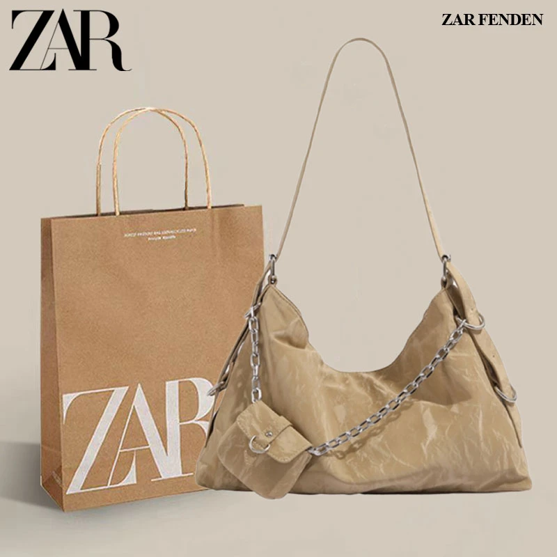 ZAR FENDEN2025小众设计新款女包春夏链条大容量托特包单肩斜挎包