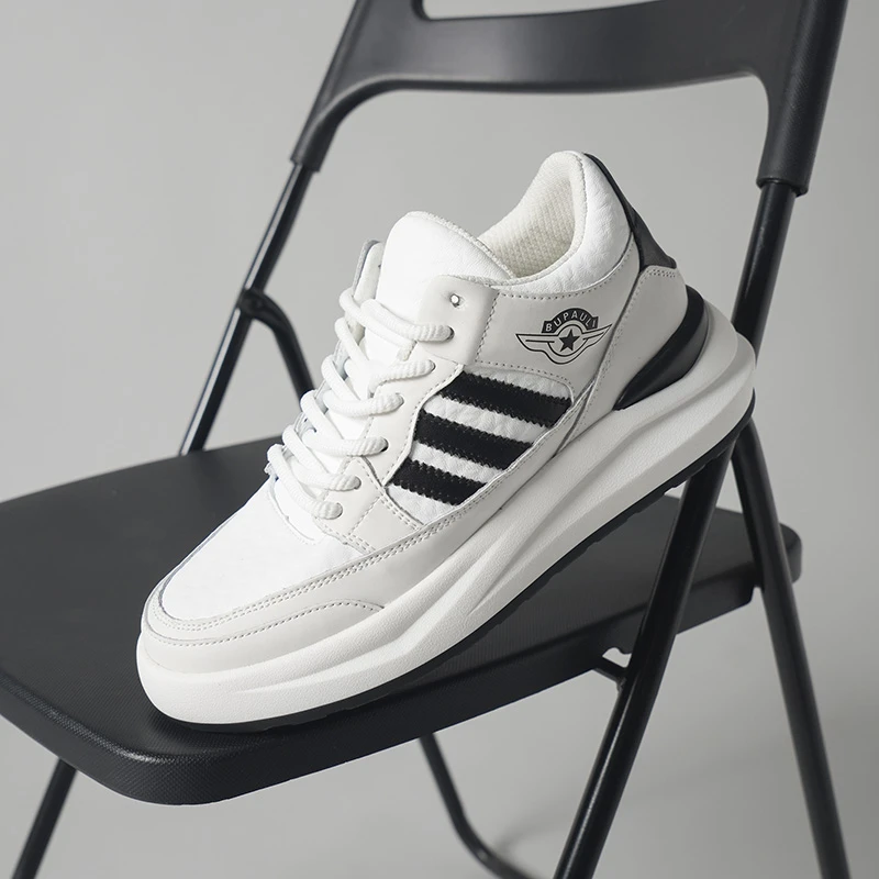 BUPAULI男士隐形增高约7公分三条杠休闲板鞋百搭厚底时尚舒适潮鞋