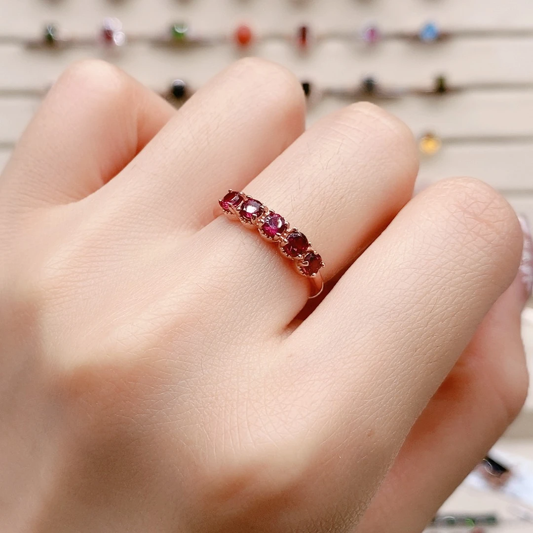 石榴石戒指银S925镶嵌戒指