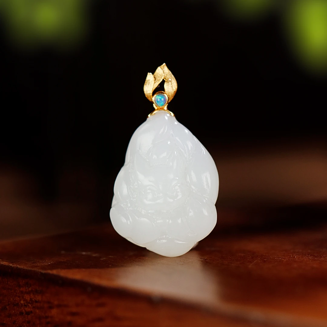 缘来/18K金白玉吊坠