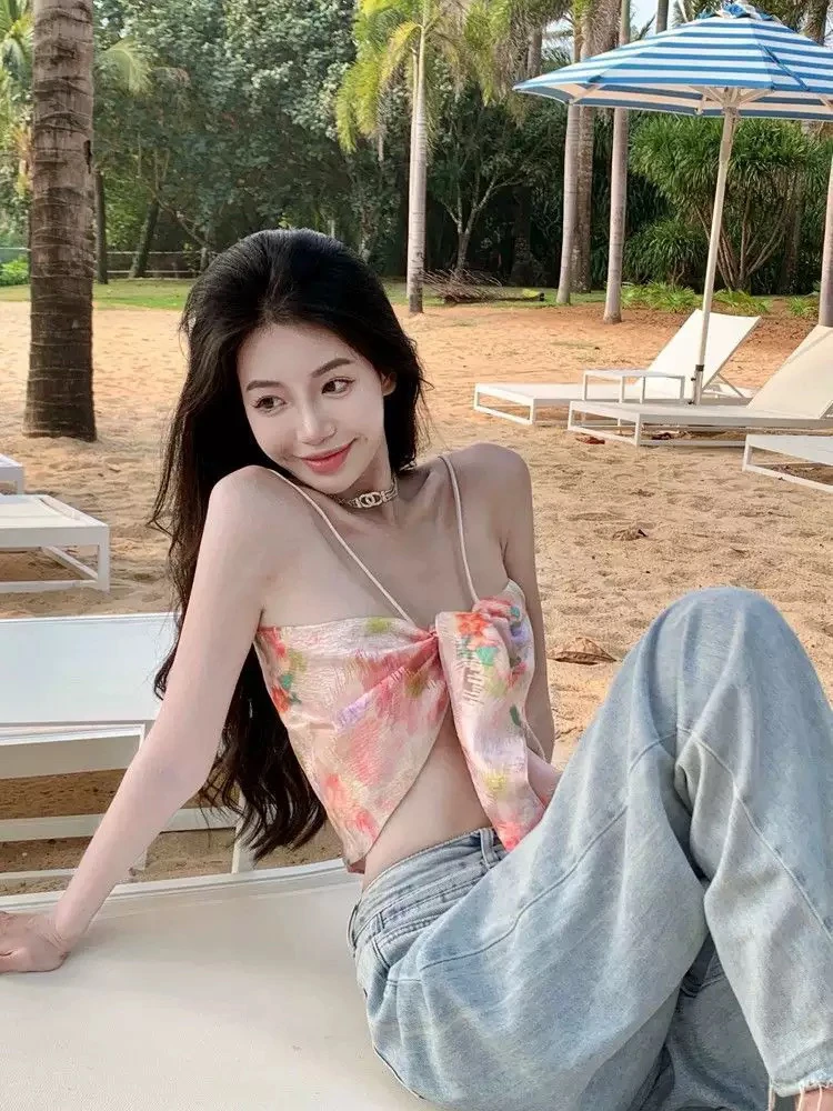 【Orieya】织野纯欲辣妹露背抹胸吊带背心女夏季多巴胺海边甜辣上衣