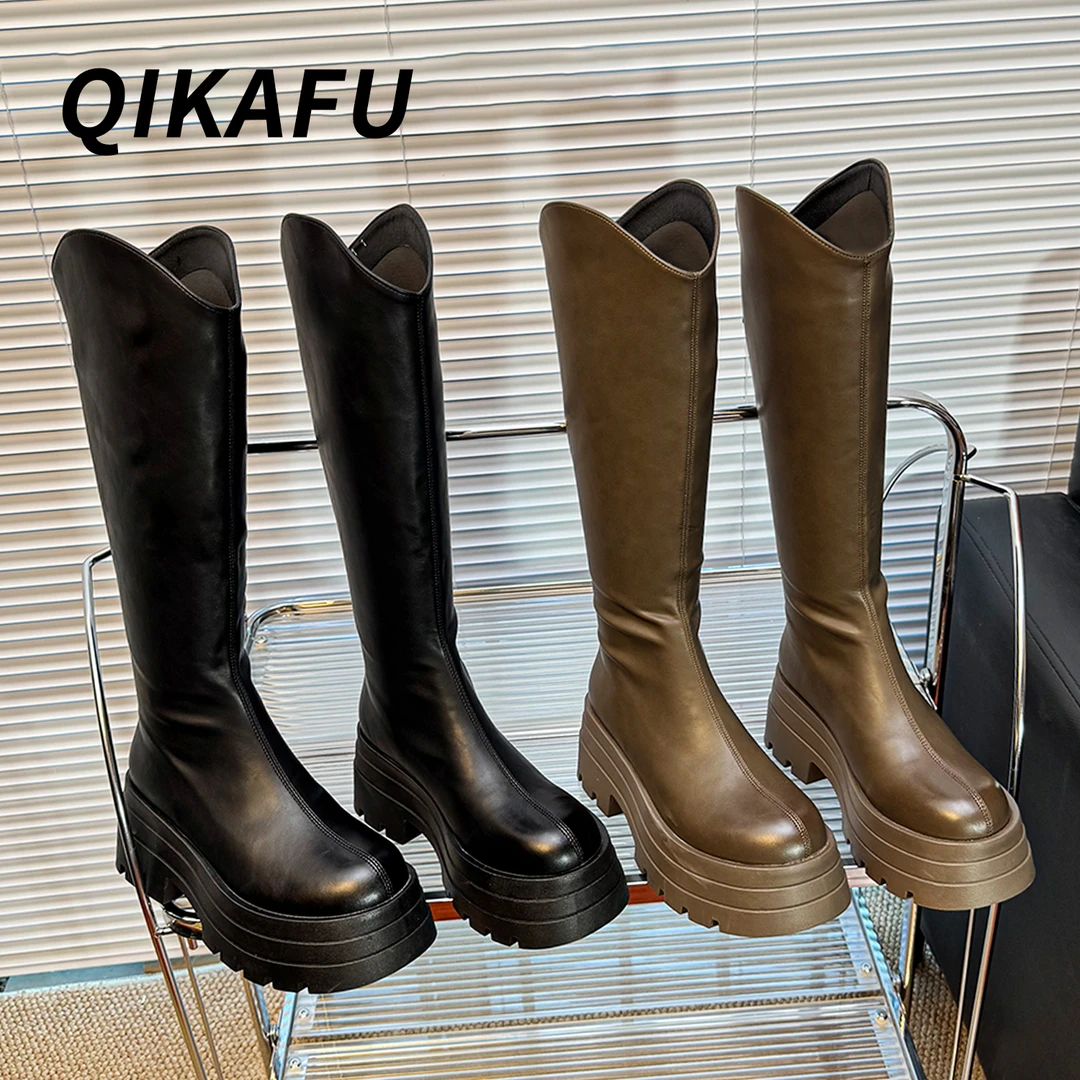 欧若风长筒靴女2025新款厚底粗腿显瘦高筒靴子小个子长靴 8831