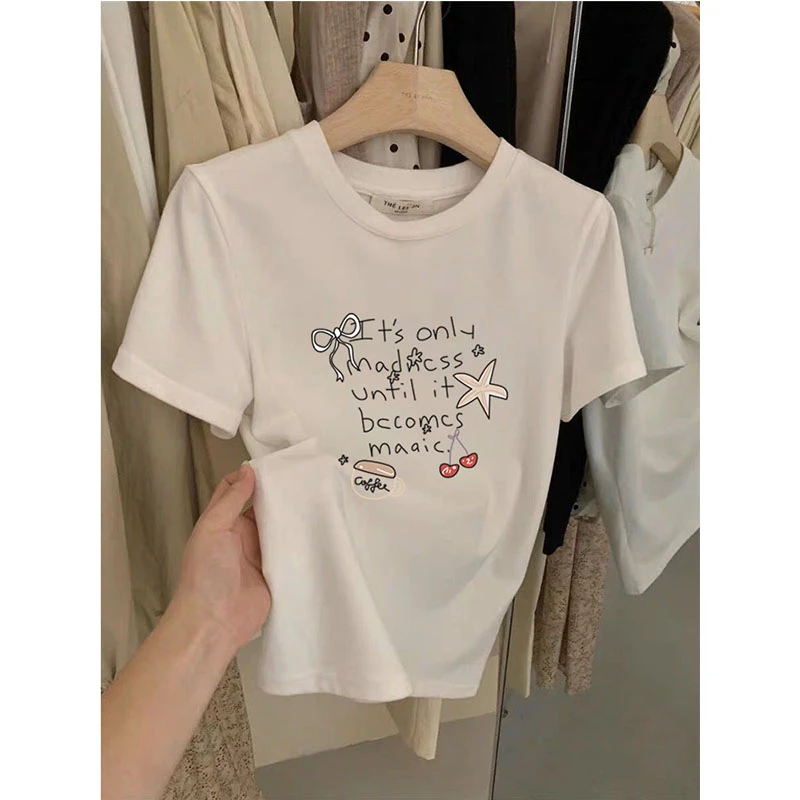 2025春秋冬新款白色打底衫正肩磨毛短袖t恤女时尚百搭加厚款上衣