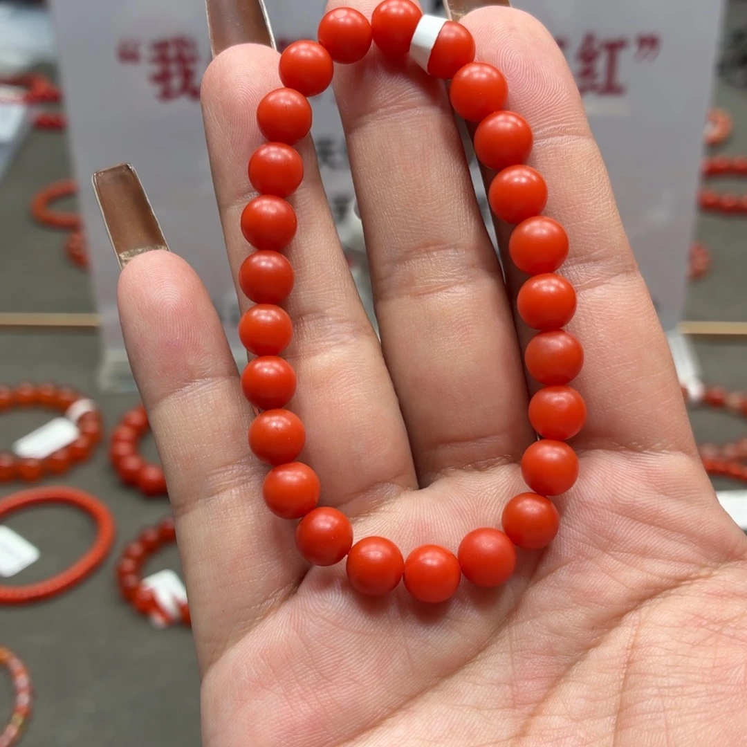 未镶嵌手串南红玛瑙原矿保山冷水河柿子红手串卡7+