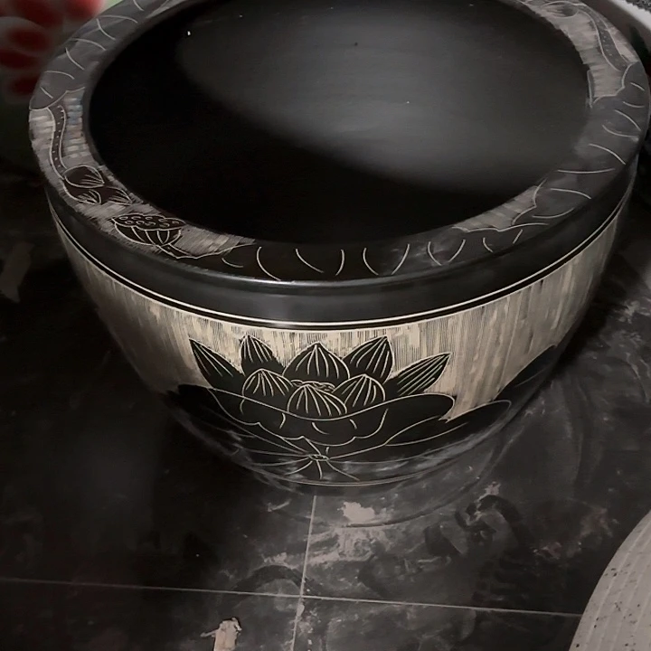 风***佛瓷片平口雕刻黑莲63*42缸
