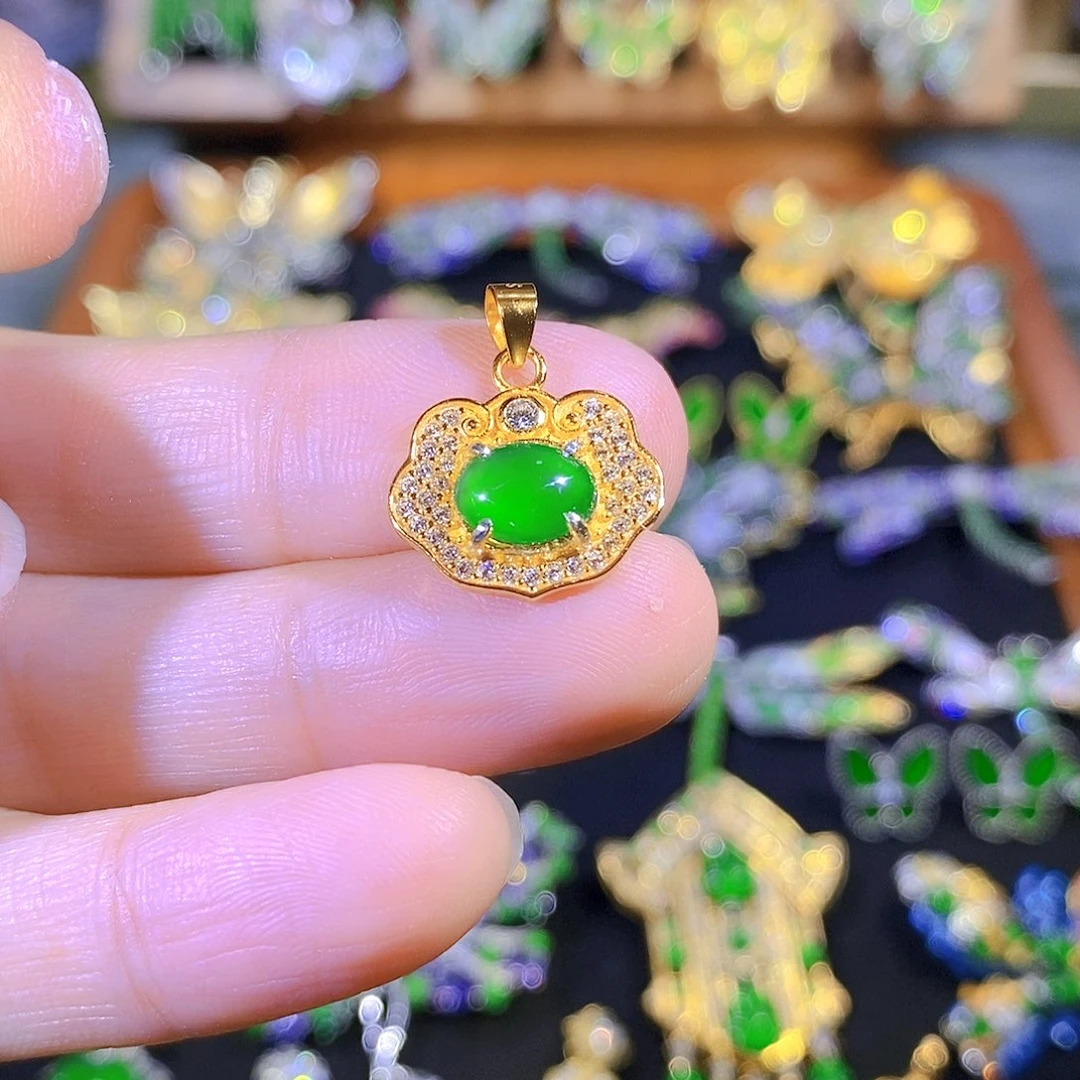 吊坠(不含链)银S925镶嵌翡翠