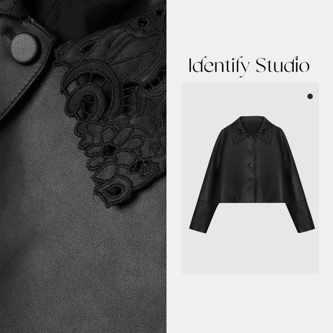 IDENTIFY"黑曜石"秋季新款设计感镂空短款皮衣外套25AW G071506