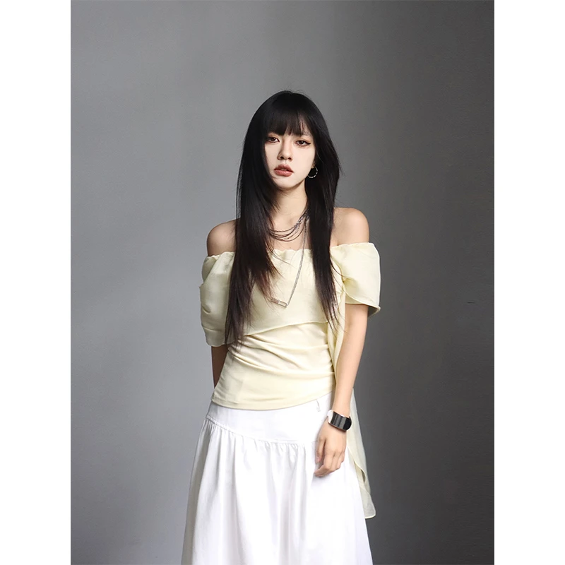 呆毛DM.FACTORY【玛格丽特】夏季新款绑带设计感一字肩上衣DMJ3850