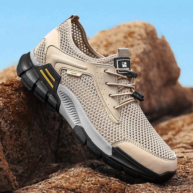 木林森夏季户外镂空透气轻便涉水运动一脚蹬网面防滑徒步登山男鞋