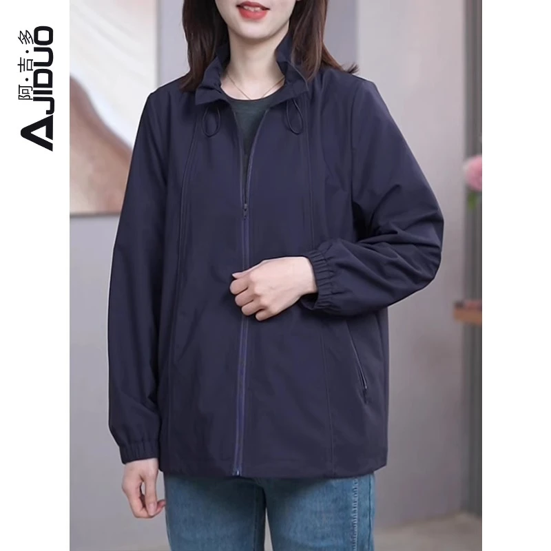 阿吉多A21152长袖外套女2025春季新款大码宽松高级气质花瓣领上衣