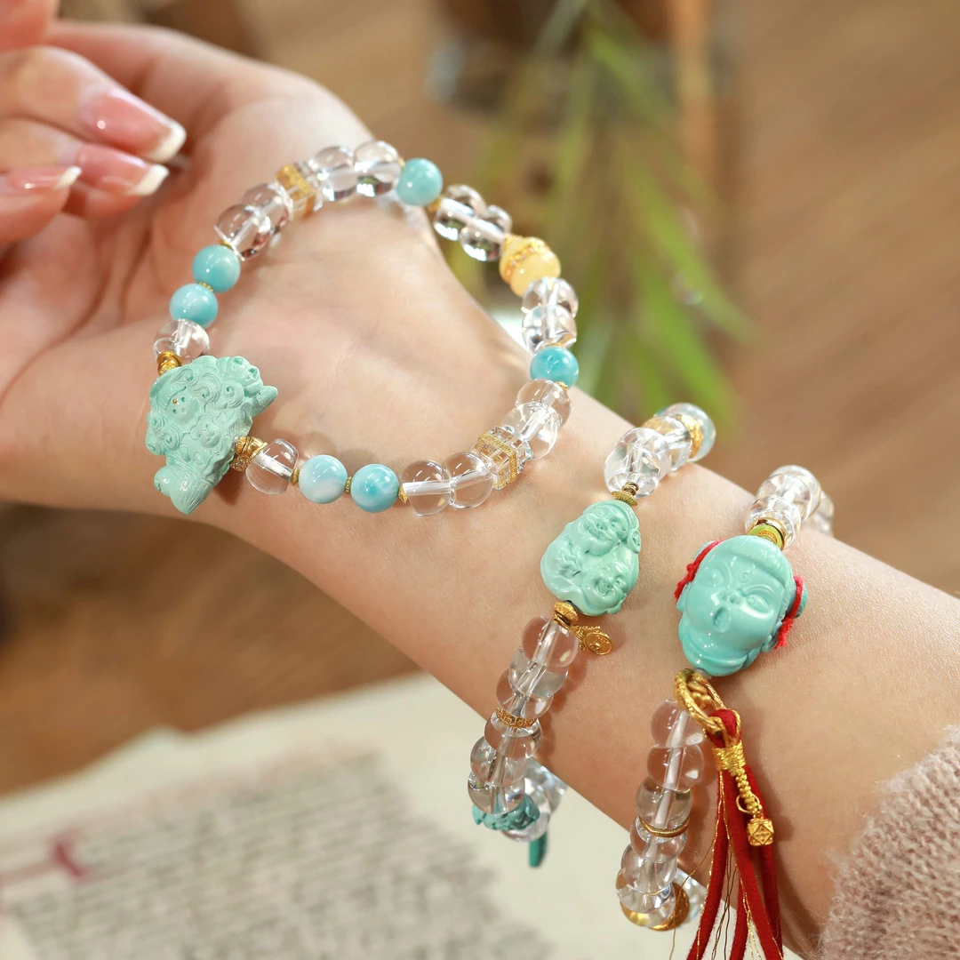 霖泽|白水晶绿松石女巫财神18K金手链复古国风时尚LZ2025032103