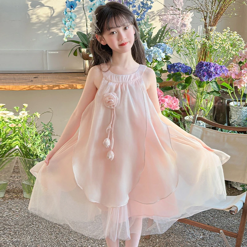 女童夏装2025新款洋气大童吊带连衣裙儿童网纱公主裙夏季女孩裙子