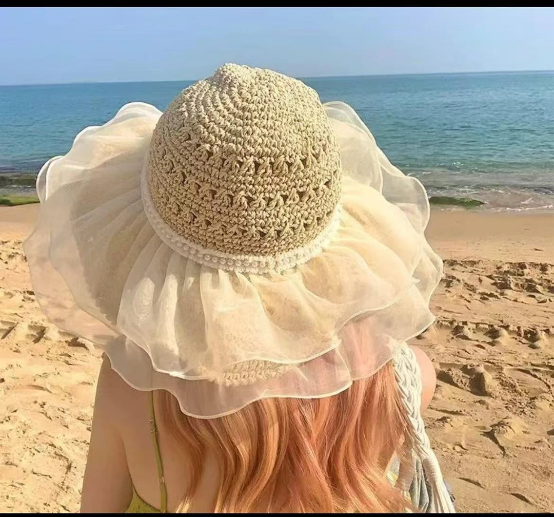草帽女沙滩海边出游防晒帽子女夏季防紫外线太阳帽时尚百搭遮阳帽