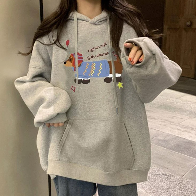 灰色宽松连帽卫衣女款2025秋冬新款爆款大码胖mm加绒加厚套头上衣