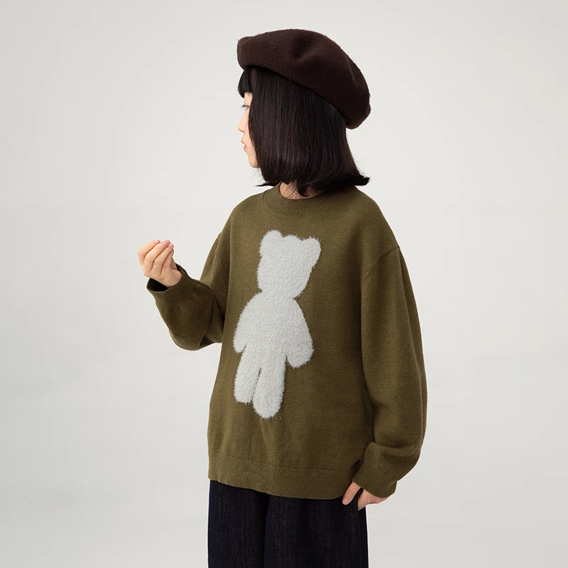 NNGZ秋季女童撞色玩偶毛衣圆领保暖织衫童装洋气上衣B25CM1033H