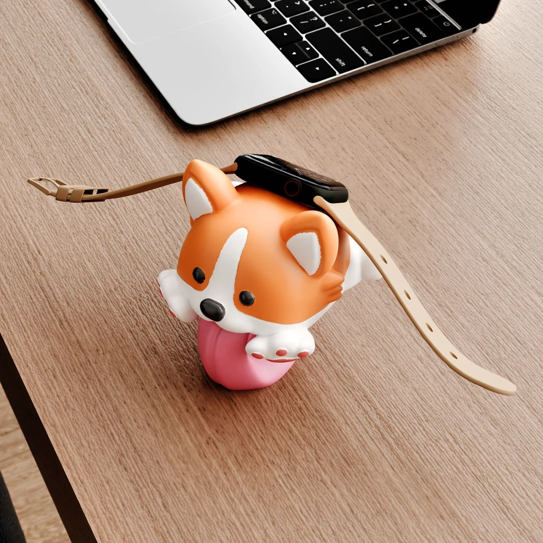 可爱柯基适用AppleWatchS2-10手表充电支架托华为GT4桌面摆件礼物