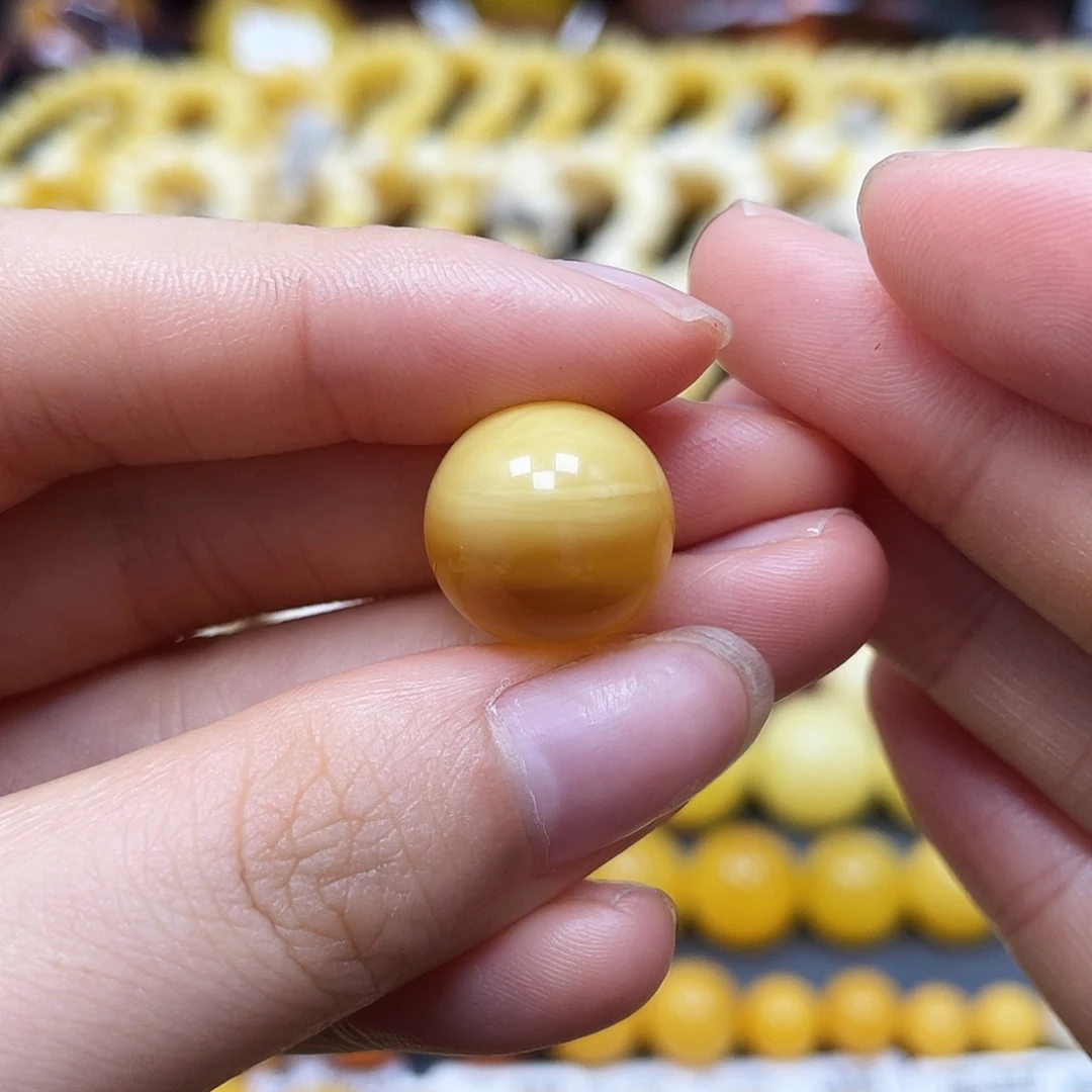 未镶嵌蜜蜡裸石圆珠14.4mm冰片