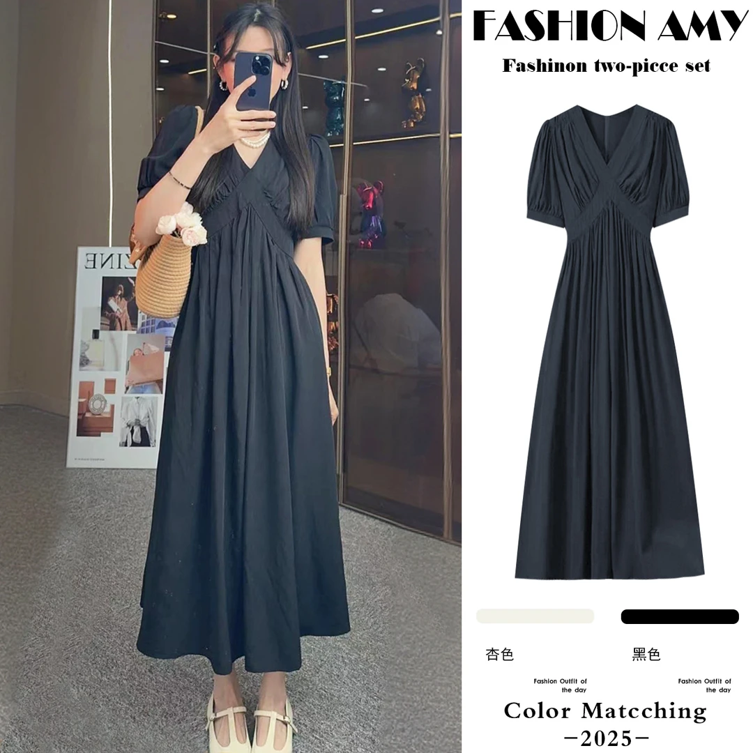 孕妇连衣裙夏季新款时尚韩版气质V领设计感赫本风法式显瘦裙子潮1