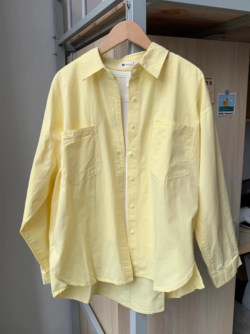 小个子多巴胺双口袋黄色长袖衬衫女2025年春秋新款超好看上衣外穿