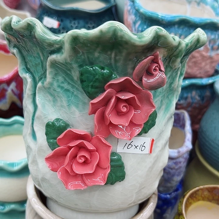 多肉绿植陶瓷花盆9.9包邮，有孔