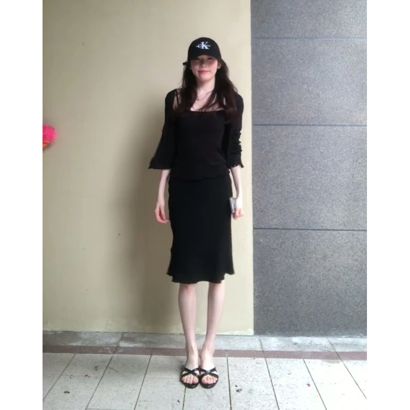 2025夏季新款女法式气质修身百搭短款开衫吊带背心高腰显瘦半身裙