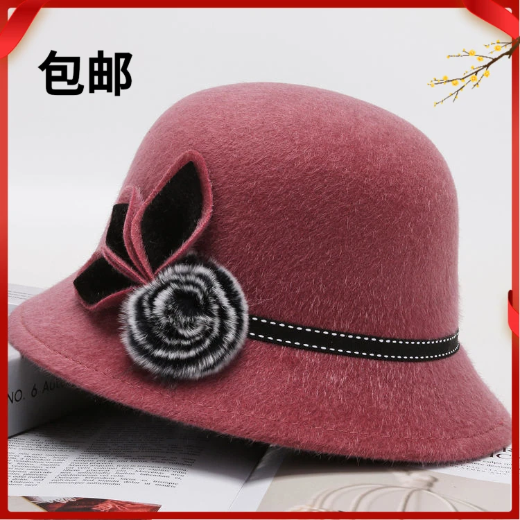 中老年人帽子女秋冬季加厚盆帽渔夫帽女士毛呢中年妈妈老人奶奶帽