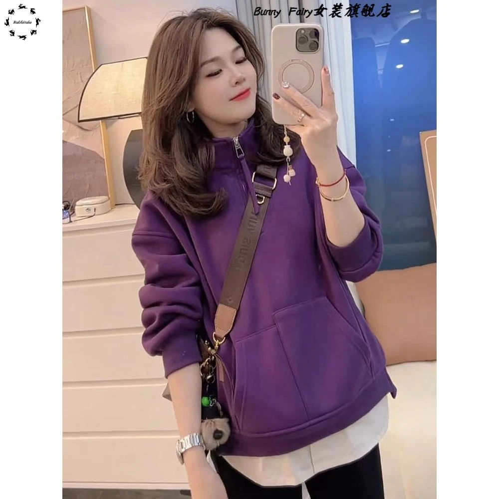 女式秋冬运动衫2025新热门风格欧式风格外国风格加厚假两件式上衣
