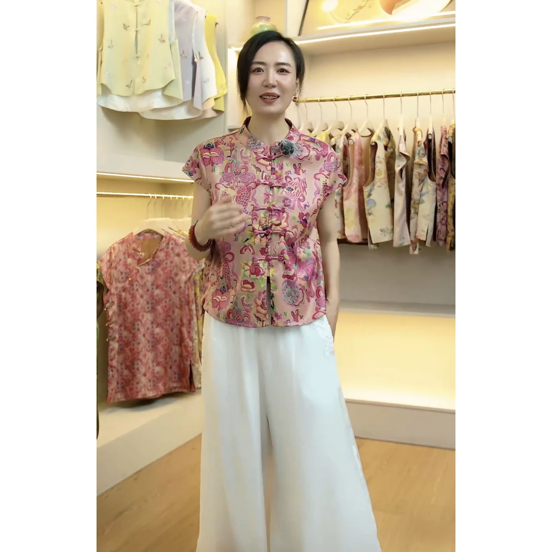 新中式时尚复古百搭无袖马甲上衣女夏装老钱风网红款国风马夹女装