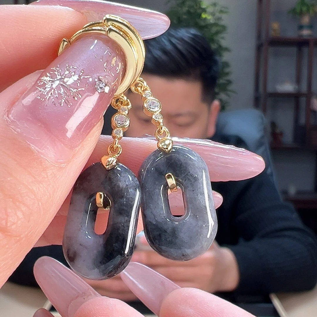 翡翠耳饰银S925镶嵌耳环