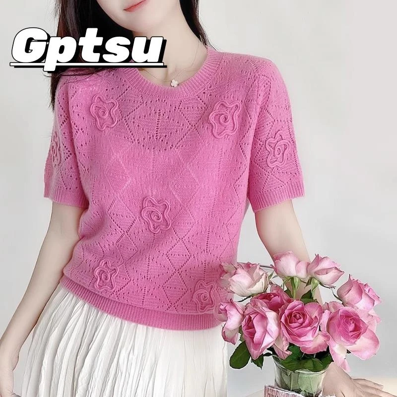 GPTSu气质女装2025年新款夏季时尚法式甜美减龄小衫冰丝针织上衣