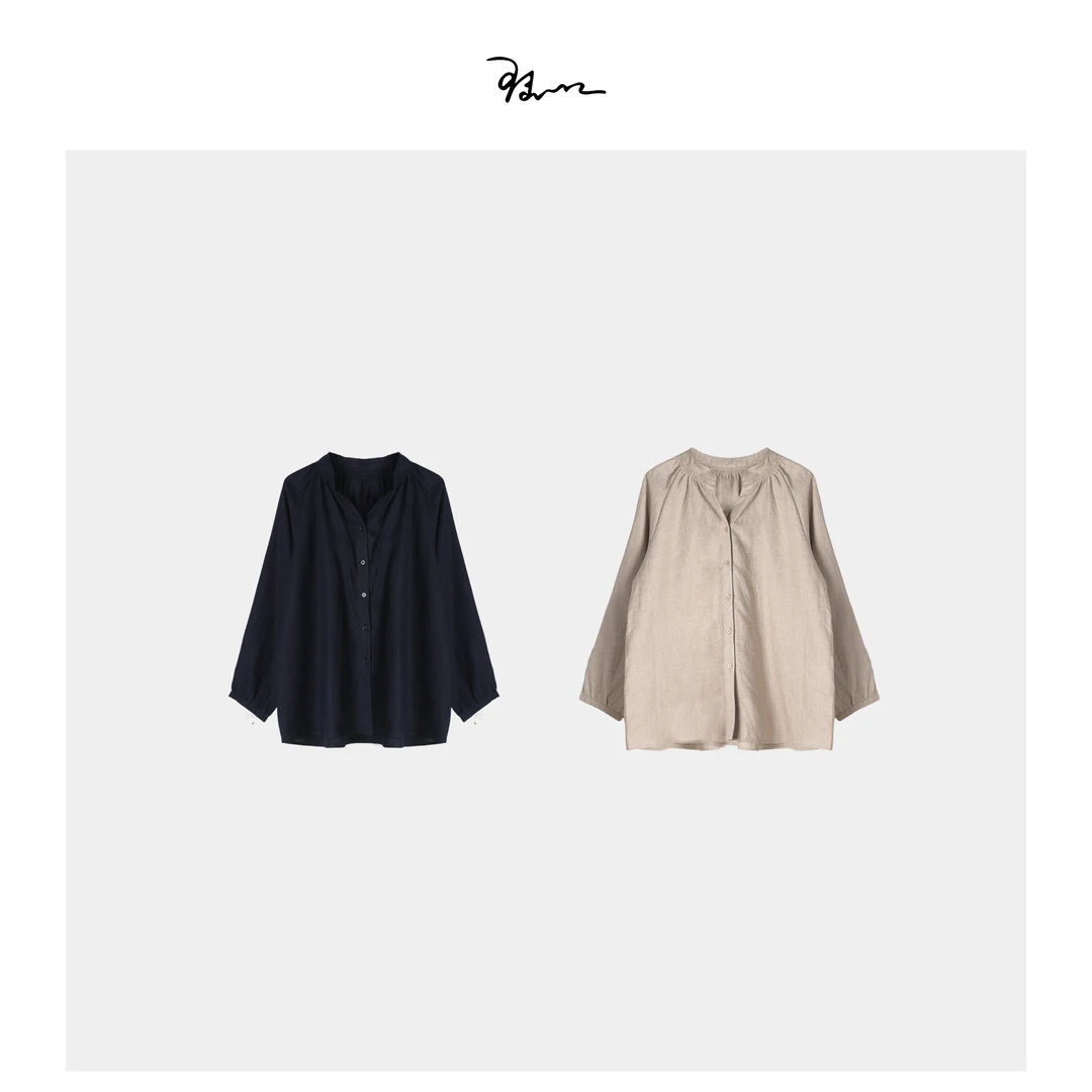 【二麻】陆一口女装定织简约亚麻V领衬衫