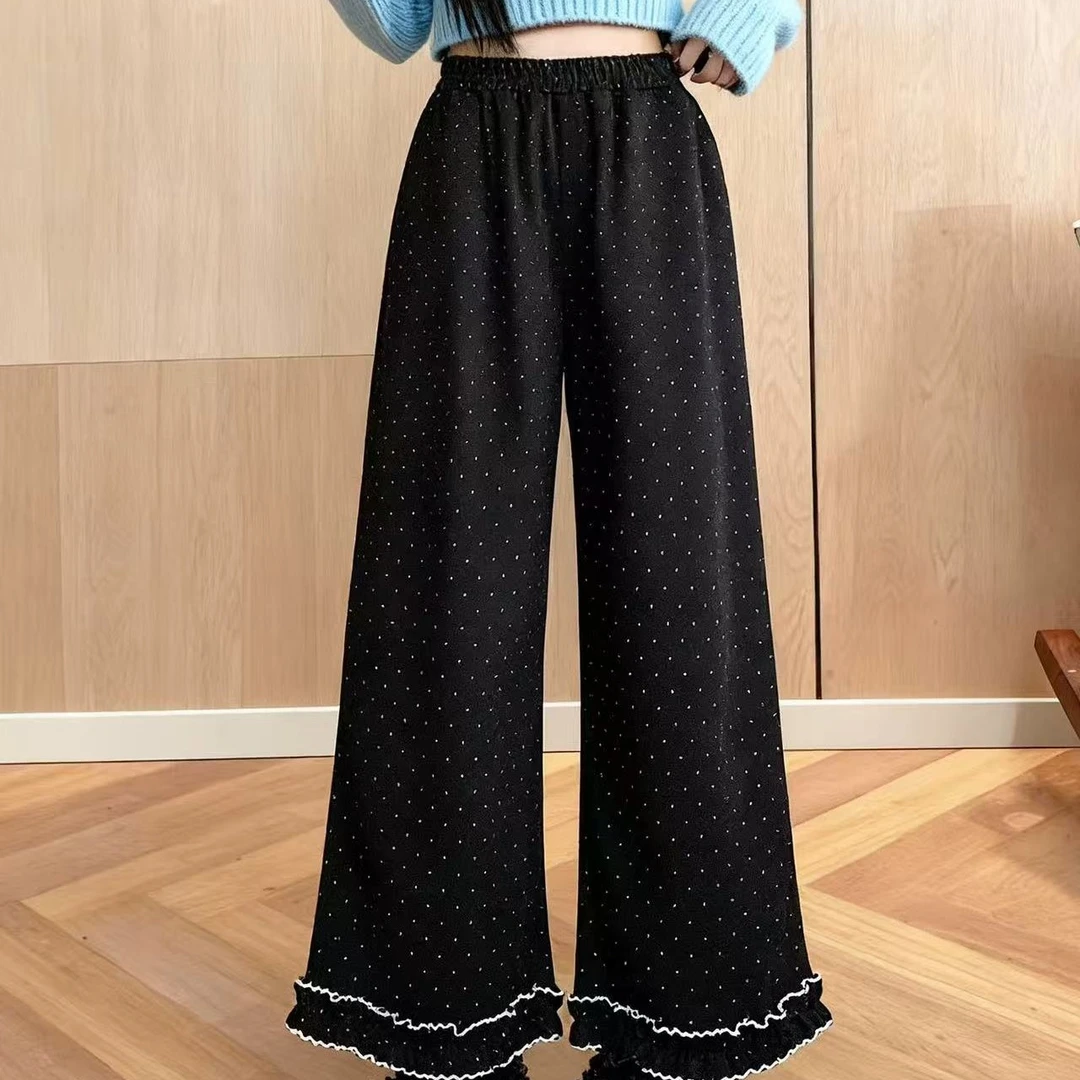 LL琳大码韩系满钻九分休闲裤2025冬季新款拼接时尚百搭慵懒风6022