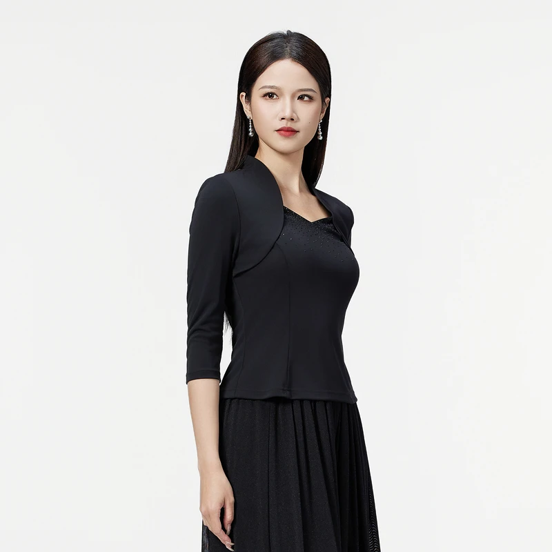 SUSSI/古色25夏新品V形连身立领中长袖收腰上衣显瘦111A204172