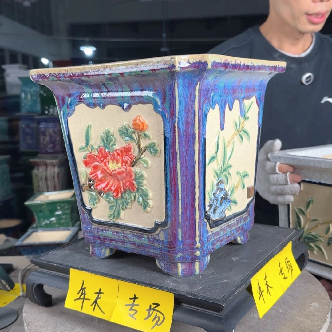 一风堂石湾花盆。微瑕流釉