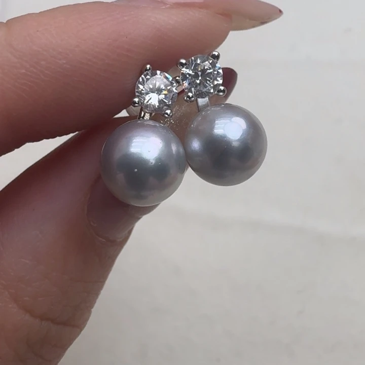 海水珍珠耳饰银S925镶嵌
