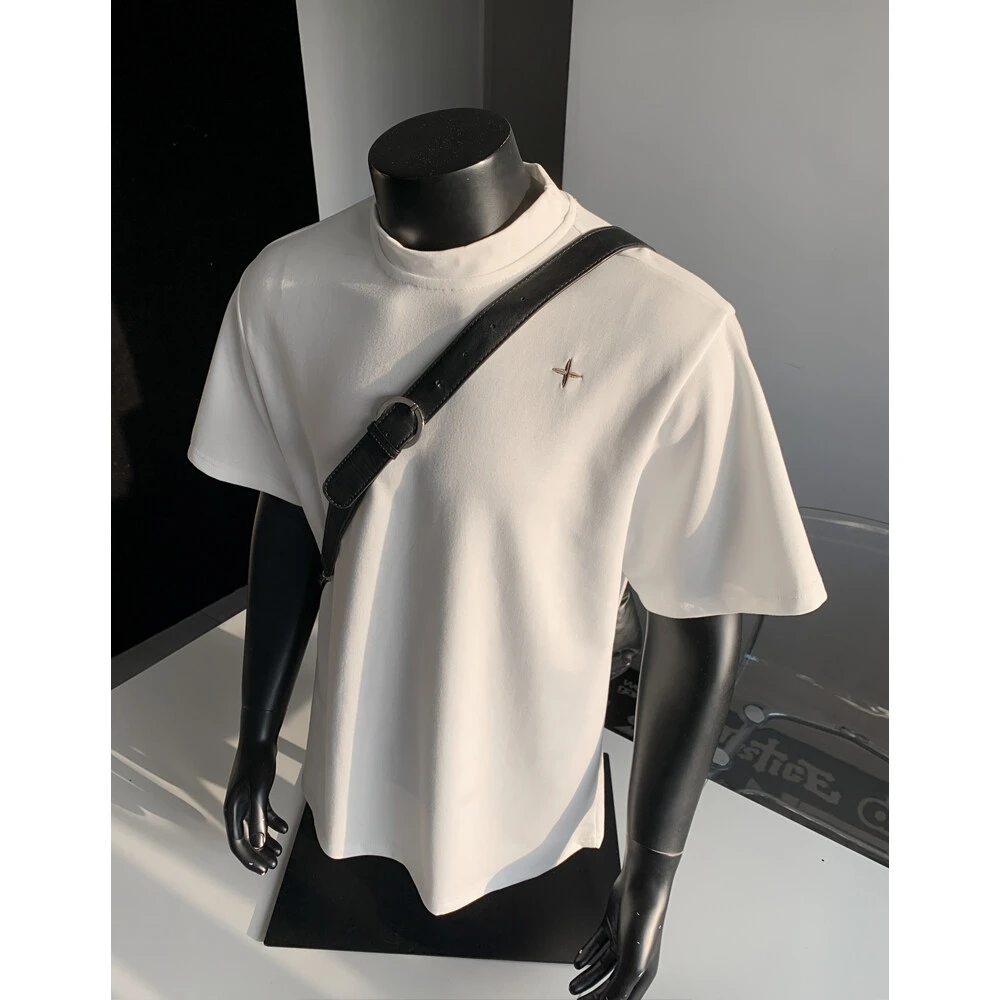 260g重磅莱赛尔天丝刺绣t恤短袖男款夏季潮牌美式重磅半截袖上衣