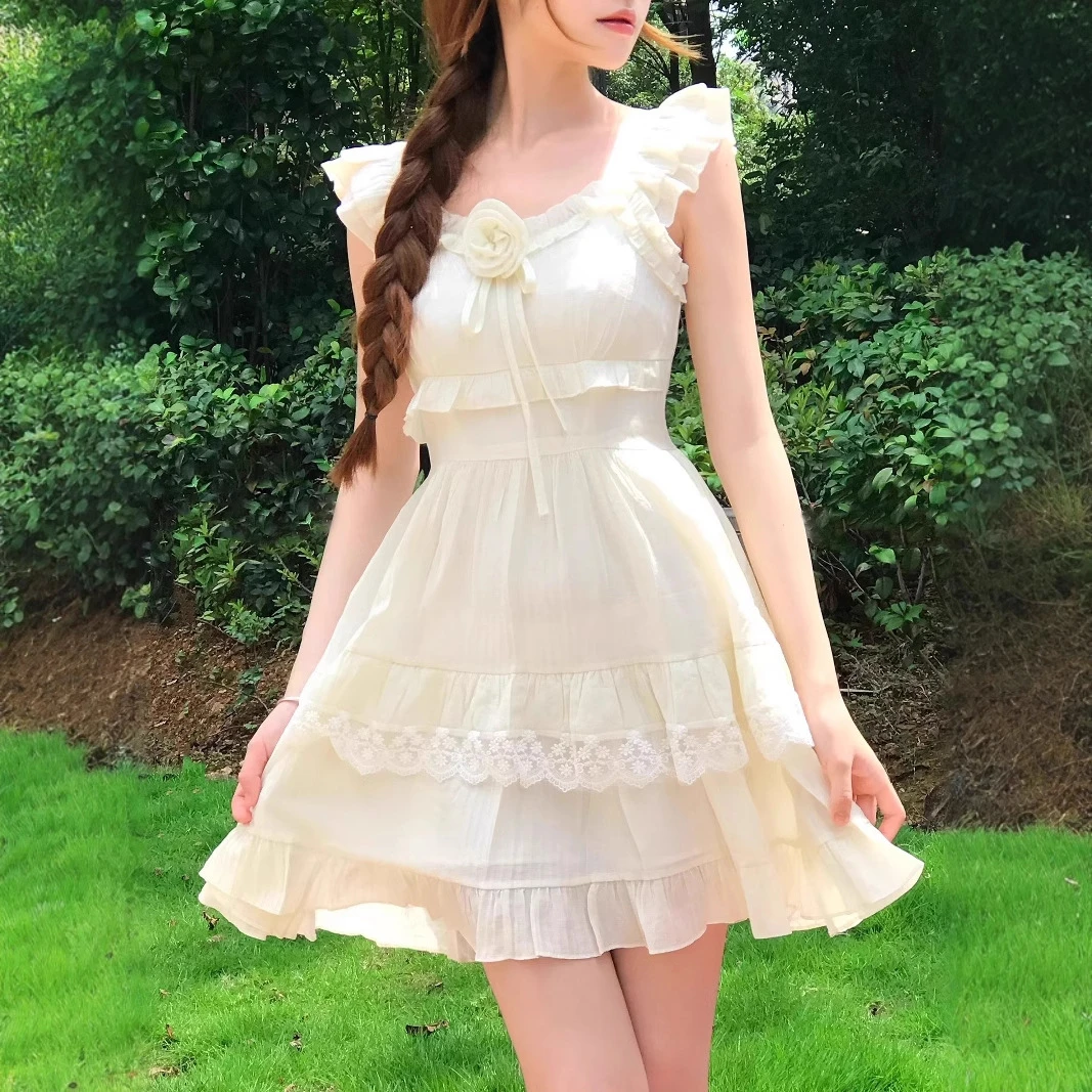 小个子夏季清新甜美减龄公主裙法式温柔风小飞袖收腰显瘦连衣裙女