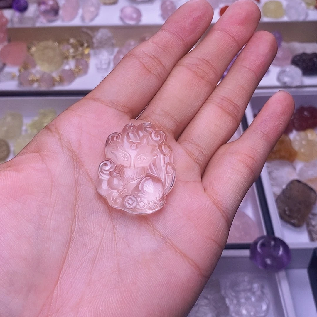 水晶颈饰未镶嵌喜***贝白水晶九尾狐 送白色链子