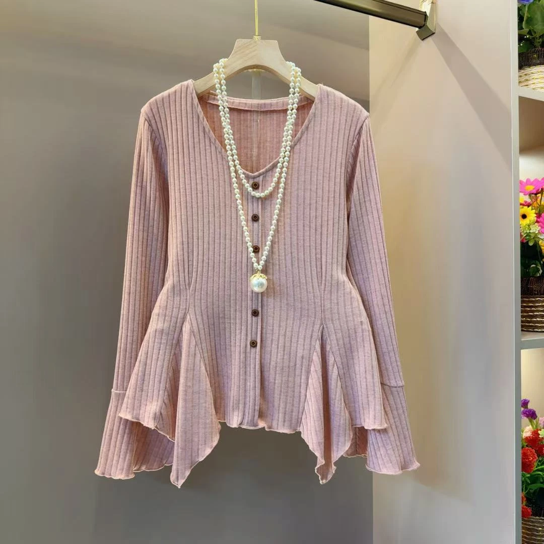 时尚不规则气质圆领修身显瘦小衫衣长64左右