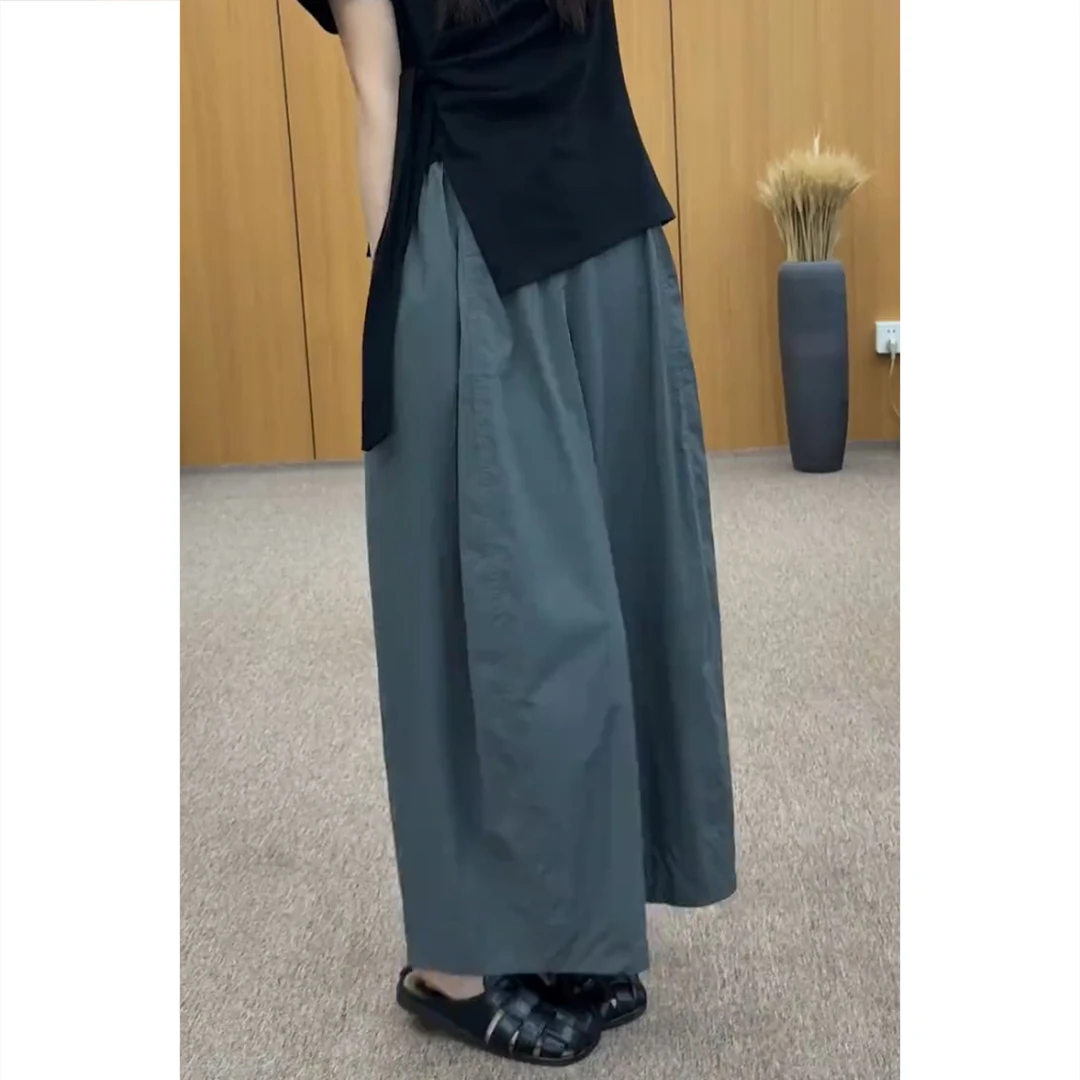 基础款纯色百搭阔腿裤子夏季新款设计感时尚休闲裤遮胯显瘦九分裤