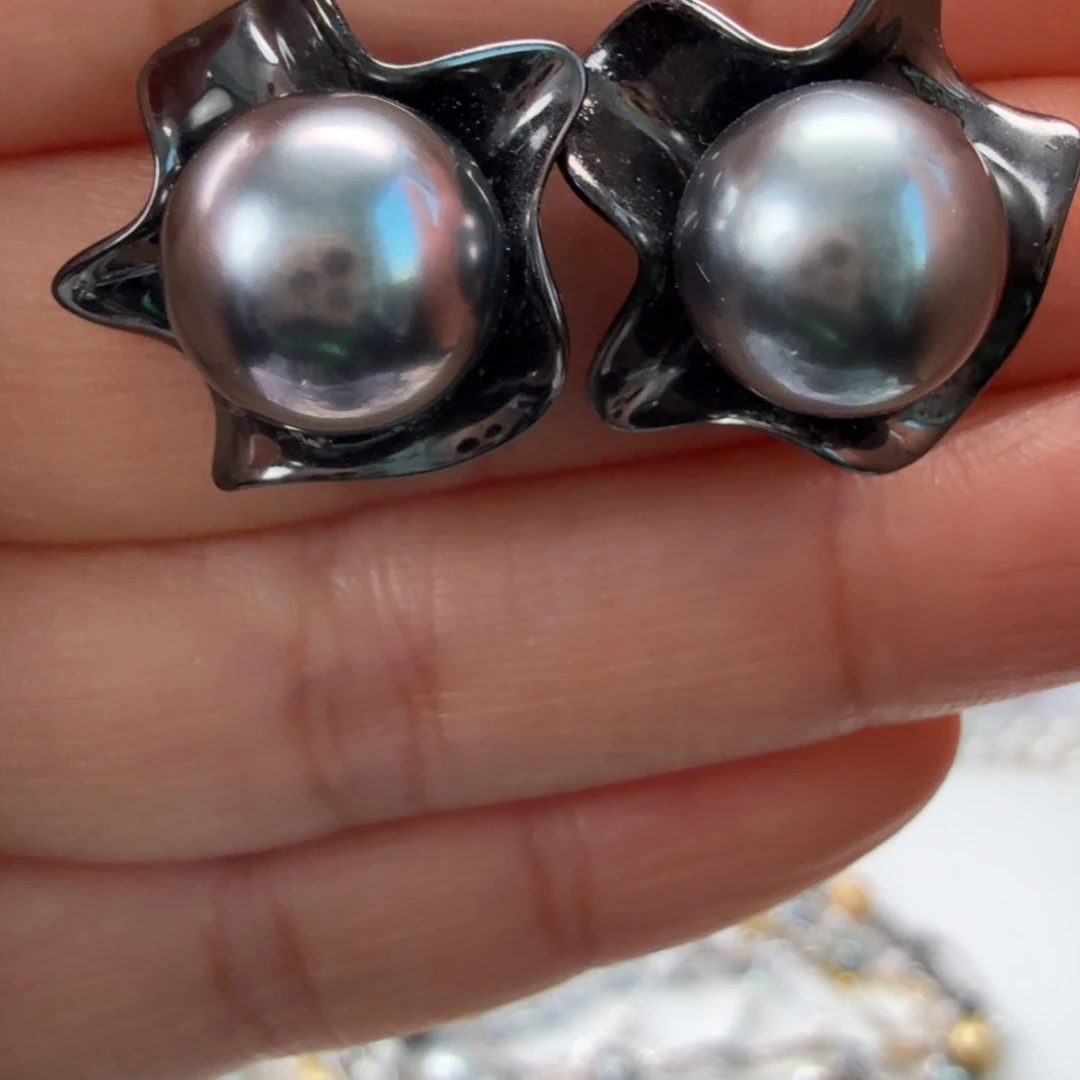 银S925镶嵌耳饰海水珍珠