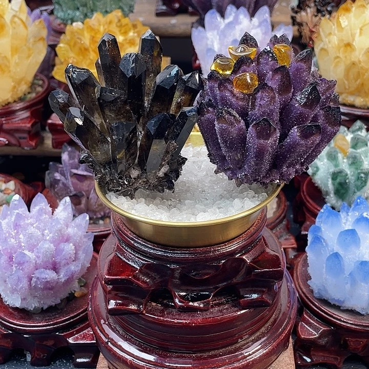 生***！石材天然黑茶晶，天然紫水晶180