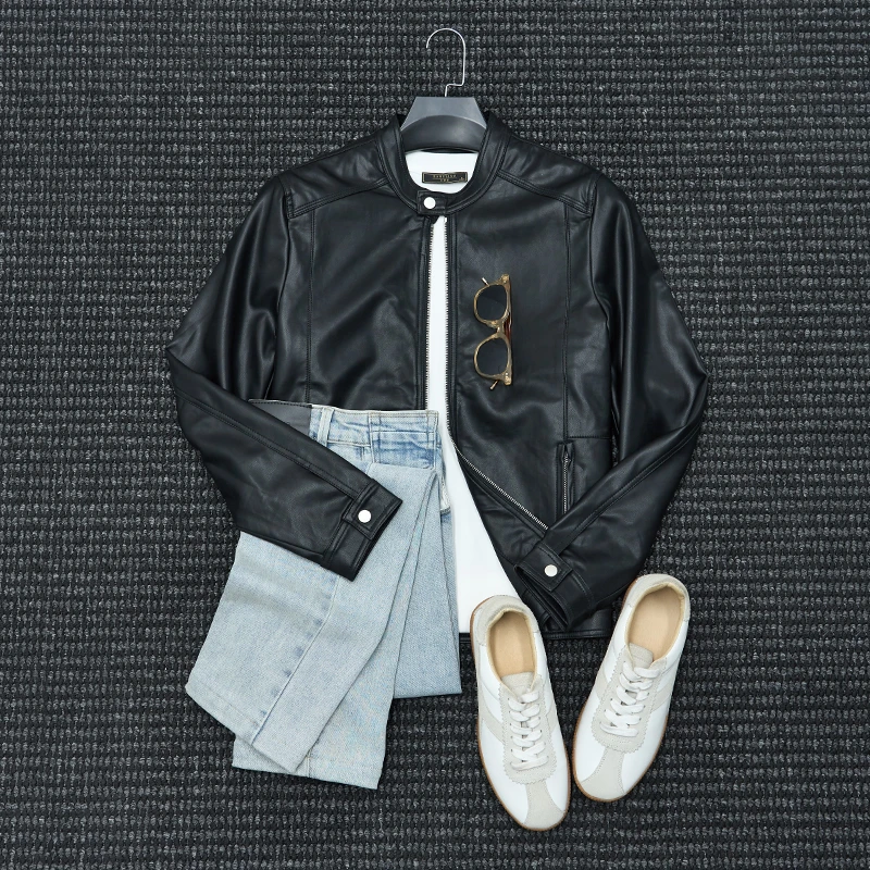 雅痞绅士休闲立领黑色PU皮夹克男士休闲百搭复古拉链防风皮衣外套