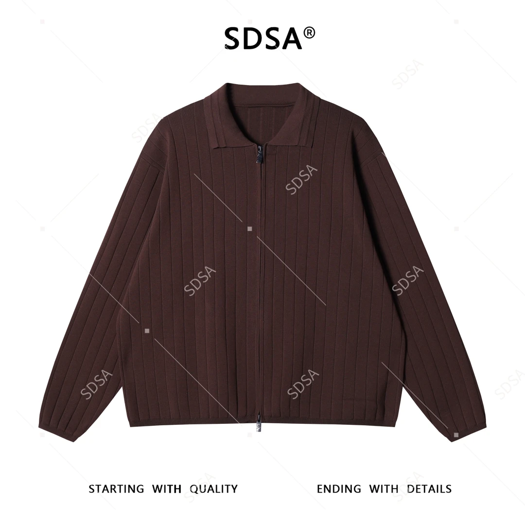 SDSA男士秋冬新款痞帅男装复古纯色竖纹翻领毛衣百搭开衫针织衫