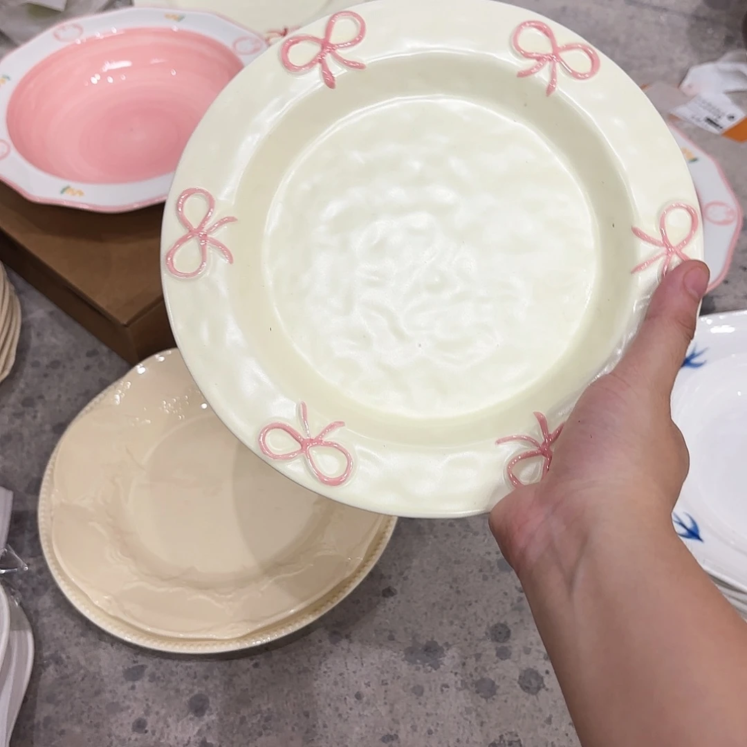 棉麻粉色蝴蝶结盘