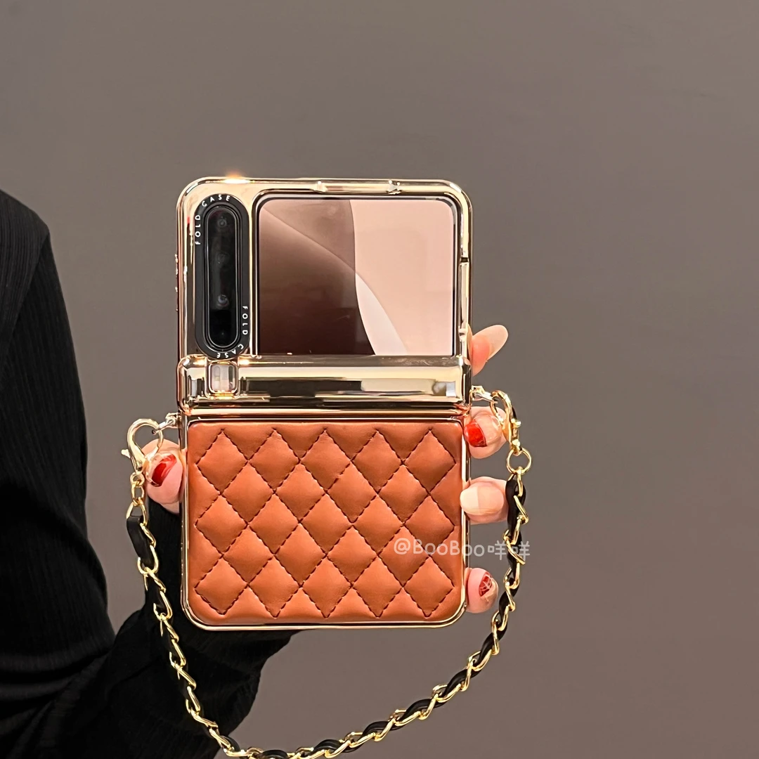 轻奢高级感菱格皮纹带挂绳手机壳适用华为PuraX折叠屏手机壳