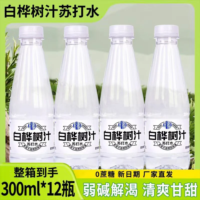 绿色植物饮品白桦树汁苏打水矿泉饮料网红饮品300ml*12瓶整箱特价